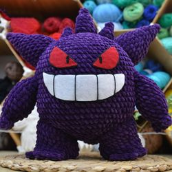 gengar amigurumi pattern, pokemon anime crochet pattern, handmade crochet amigurumi doll, crochet doll pdf pattern