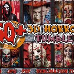 3d hot styles of horror movie tumbler design bundle, 3d movie character 20 oz skinny tumbler design, 3d style tumbler wr