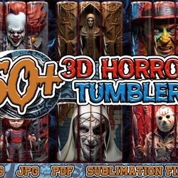 3d hot styles of horror movie tumbler design bundle, 3d movie character 20 oz skinny tumbler design, 3d style tumbler wr