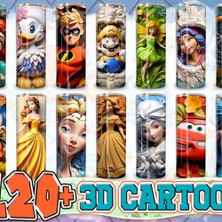 all new 3d styles cartoon for straight & tapered tumbler design bundle, 3d floral cartoon character 20 oz skinny tumbler