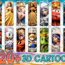 all new 3d styles cartoon for straight & tapered tumbler design bundle, 3d floral cartoon character 20 oz skinny tumbler