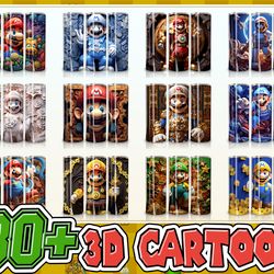 3d all styles hero 20oz skinny tumbler bundle design, 3d cartoon character tumbler bundle, 3d hero tumbler design png,in