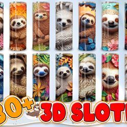 3d sloth 20oz skinny tumbler bundle design, tumbler design png, 3d colorful animal bundle tumbler png, instant download