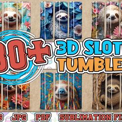 3d sloth tumbler sublimation designs, 3d animal 20 oz skinny tumbler design, skinny tumbler design png, design files for