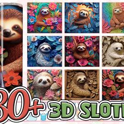 3d sloth 20oz straight skinny tumbler sublimation, 3d animal tumbler design png, tumbler sublimation designs, instant do