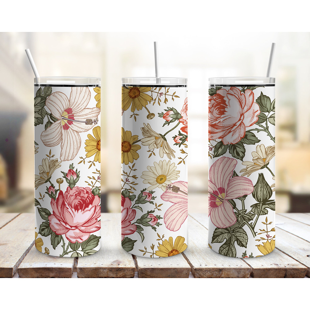 Summer Vintage Flowers Tumbler, Summer Vintage Flowers Skinny Tumbler.png