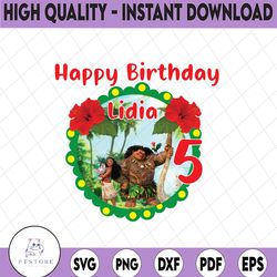 personalized name and ages, happy birthday png moana birthday girl digital file birthday girl moana family  baby girl