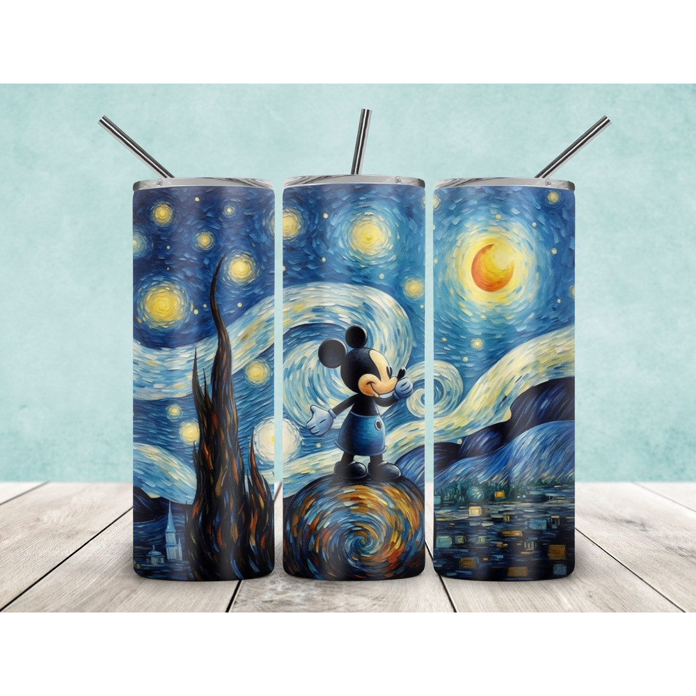 Mickey Van Gogh 20oz Skinny Tumbler, Mickey Sublimation, Van Gogh Style, Mickey Tumbler Png, Skinny Tumbler 20oz, Mickey Tumbler Wrap PNG.jpg
