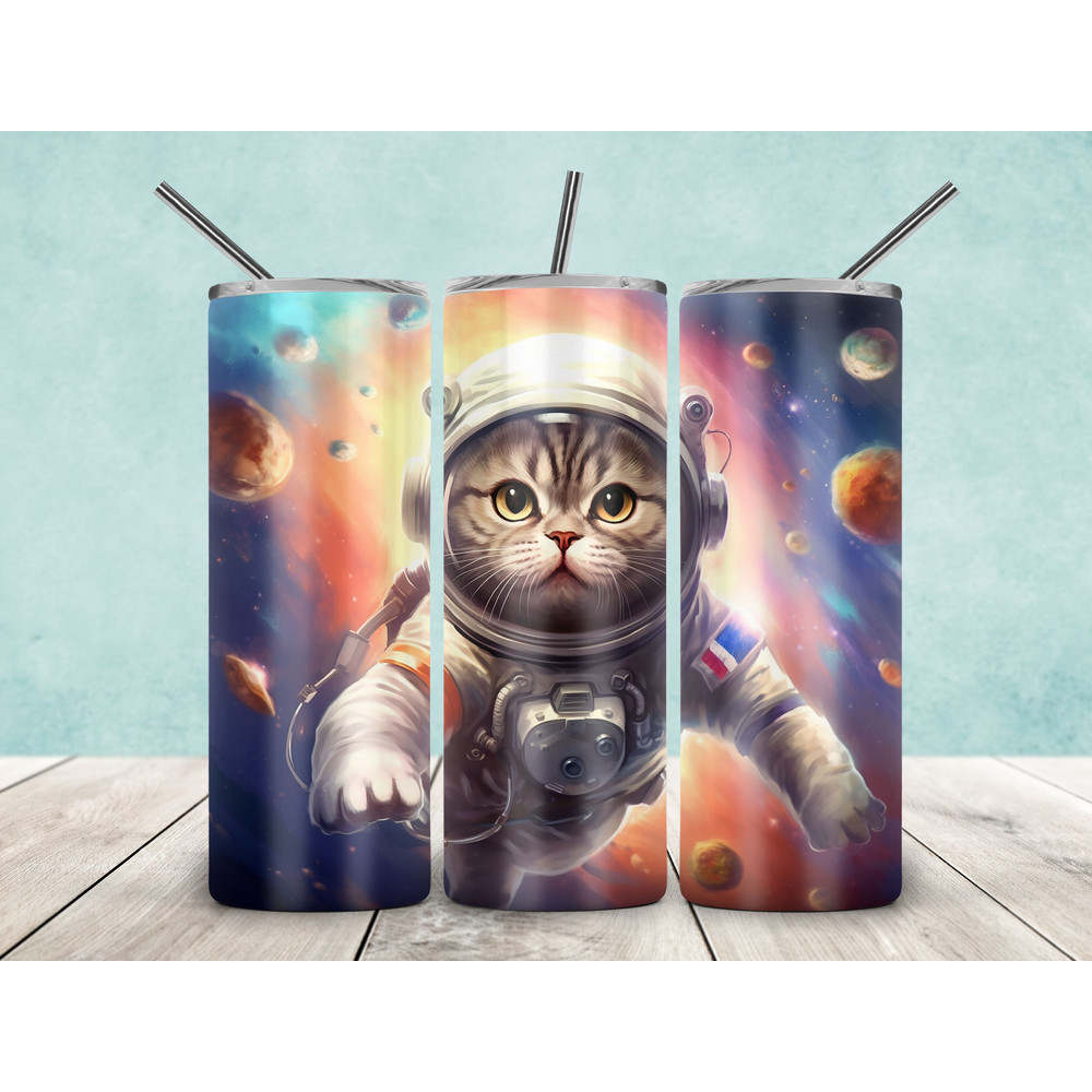 Astronaut Cat Skinny Tumbler 20oz Sublimation, Cat Sublimation, Cat Tumbler Png, Skinny Tumbler Png, Cat Lover Tumbler, Gift For Cat Lover.jpg