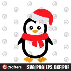 Christmas Penguin Svg, Penguin with Santa Hat Svg, Kids Cut Files