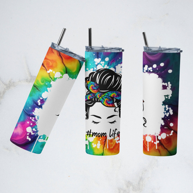 Mom Life Tumbler, Mom Bun Hair Skinny Tumbler, Floral Mom Tumbler, Blooming Beauties Tumbler.png