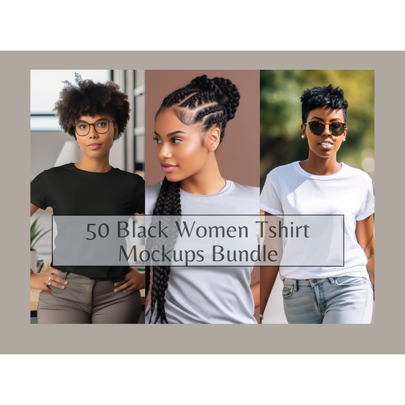 Black Women Mockup Bundle, African American Women T-shirt Mock ups, Black, White, Yellow, Red, Pink, Blue Shirt Lifestyle Mockup Bundle - 1.jpg