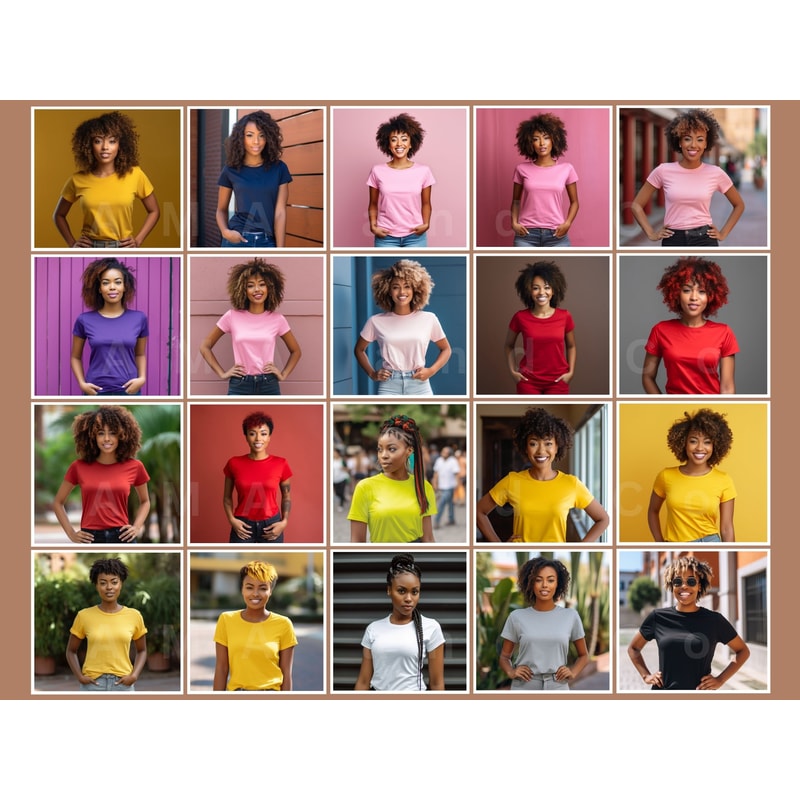 Black Women Mockup Bundle, African American Women T-shirt Mock ups, Black, White, Yellow, Red, Pink, Blue Shirt Lifestyle Mockup Bundle - 3.jpg