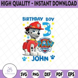 personalized name and ages, paw patrol chase birthday png, birthday boy paw patrol birthday png family birthday raglan