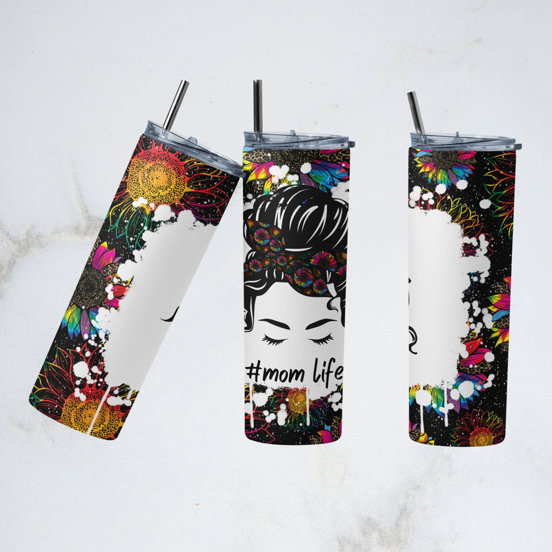 Mom Life Tumbler, Mom Bun Hair Skinny Tumbler, Floral Mom Tumbler, Mom Fashion Must Haves Tumbler.png