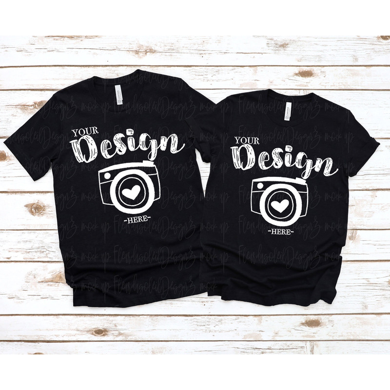 Couple t-shirt mockup Bella Canvas 3001 Heather Black Mock Up Shirts Couple Flat Lay bella canvas mockups - 1.jpg