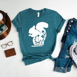 floral squirrel shirt, squirrel tee, cute squirrel shirt, girl squirrel tee, women's squirrel shirt, squirrel themed par