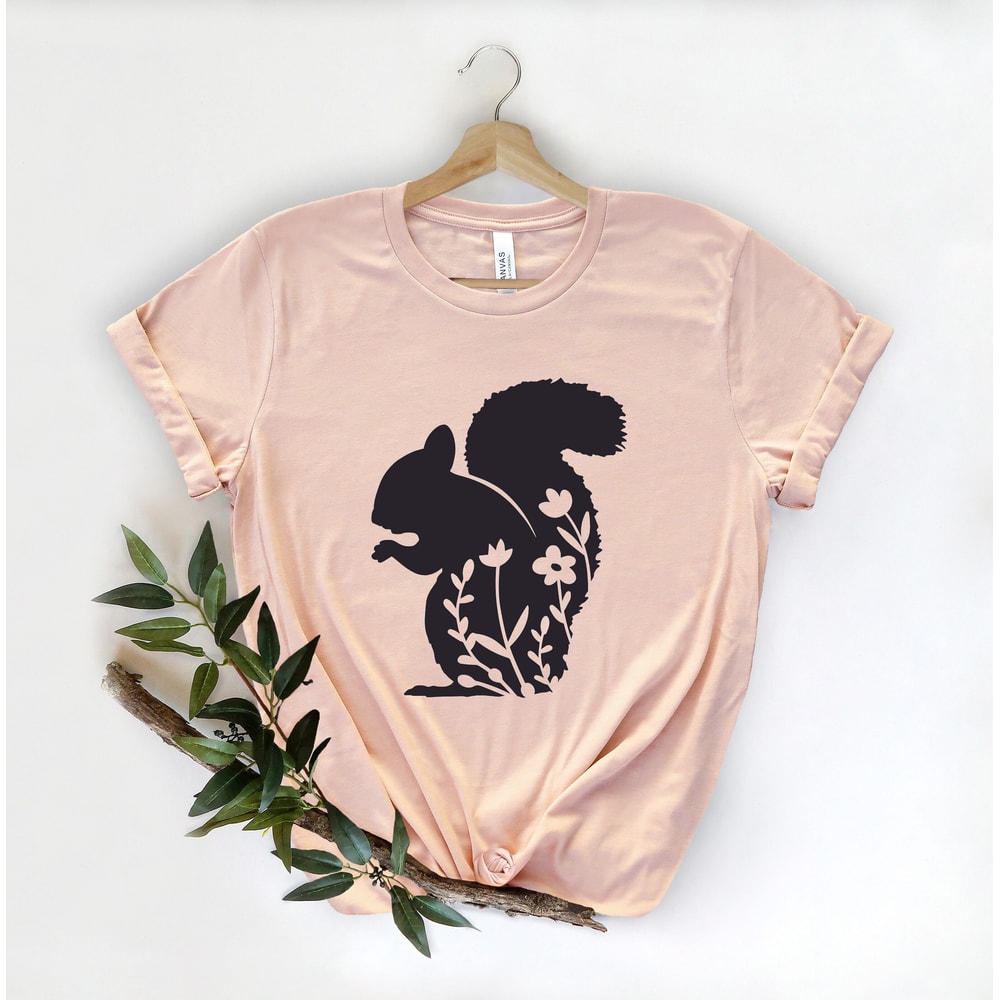 Floral Squirrel Shirt, Squirrel Tee, Cute Squirrel Shirt, Girl Squirrel Tee, Women's Squirrel Shirt, Squirrel Themed Party Tee - 2.jpg