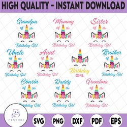 unicorn birthday family svg, family matching birthday png, unicorn family svg birthday svg, unicorn kids svg, unicorn