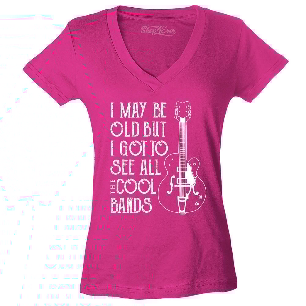 I May be Old but I Got to See All The Cool Bands Women's V-Neck T-Shirt Slim Fit - 3.jpg