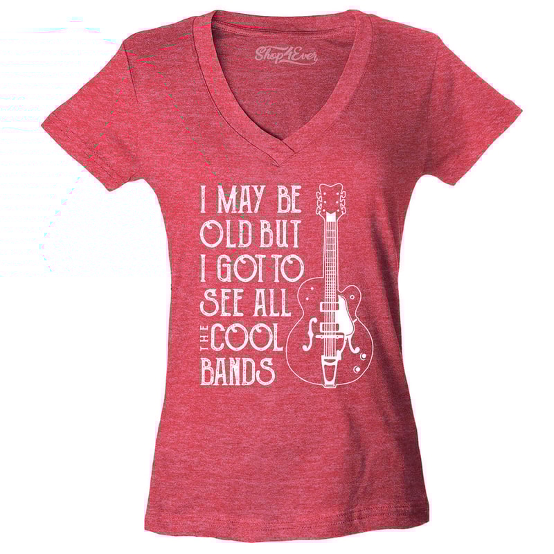 I May be Old but I Got to See All The Cool Bands Women's V-Neck T-Shirt Slim Fit - 7.jpg