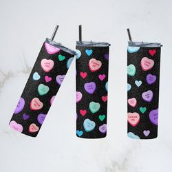 valentines day glitter love tumbler,valentines day straight skinny tumbler,conversation hearts sublimation skinnytumbler
