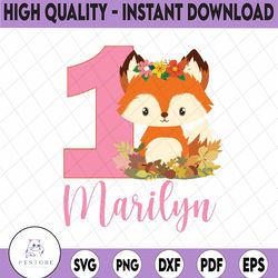 personalized name fox birthday girl svg, woodland birthday svg, custom first birthday svg, woodland fox birthday party