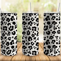 monochrome leopard print straight tumbler, seamless design, seamless skinny tumbler