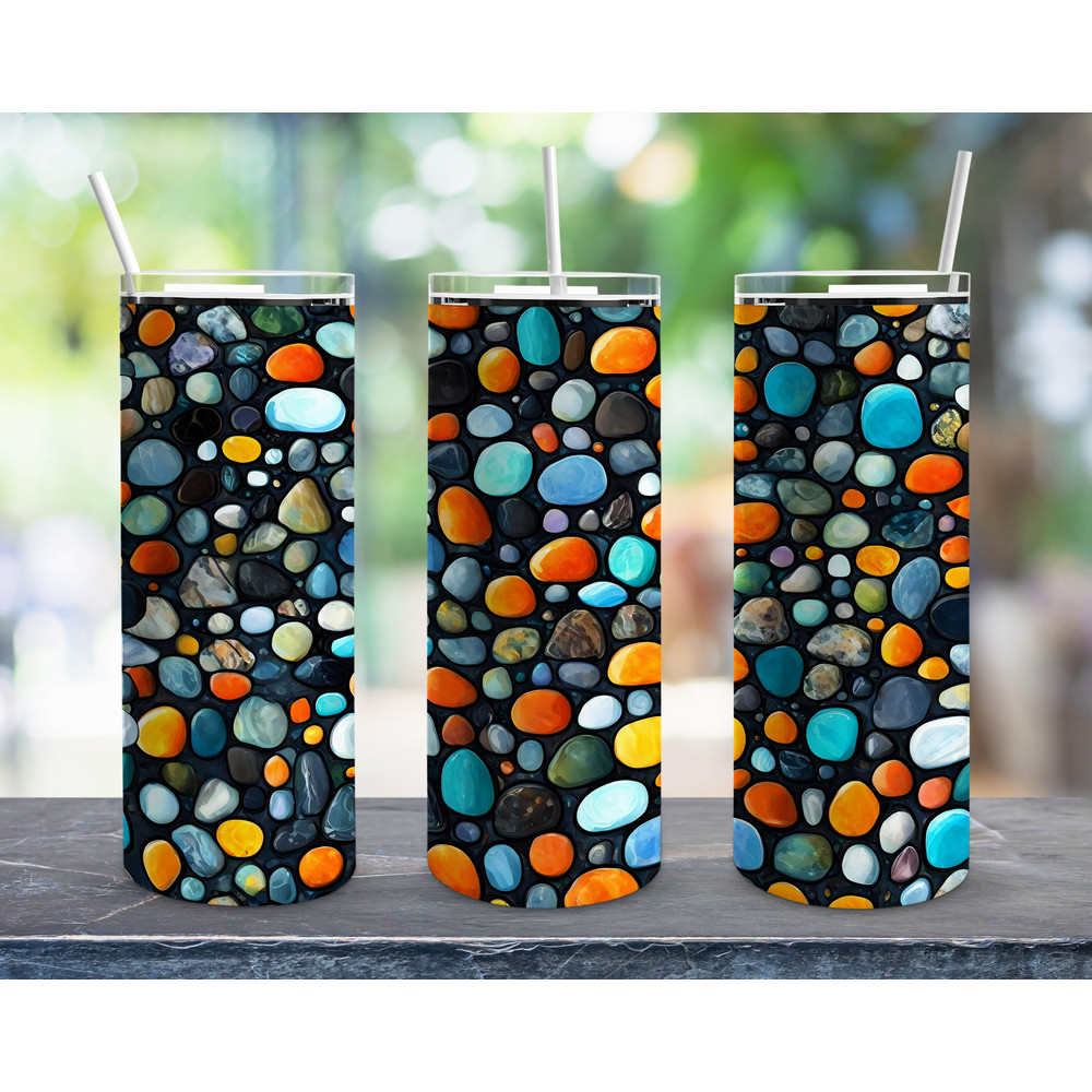 Mosaic Beach Pebbles Straight Tumbler, Seamless Design, Seamless Skinny Tumbler.jpg