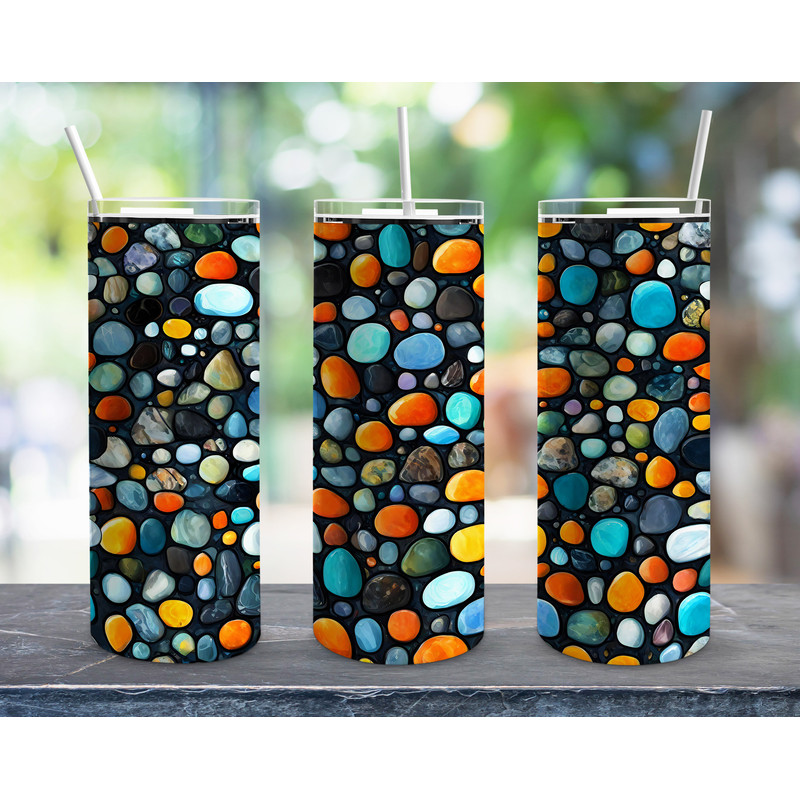 Mosaic Beach Pebbles Straight Tumbler, Seamless Design, Seamless Skinny Tumbler.jpg