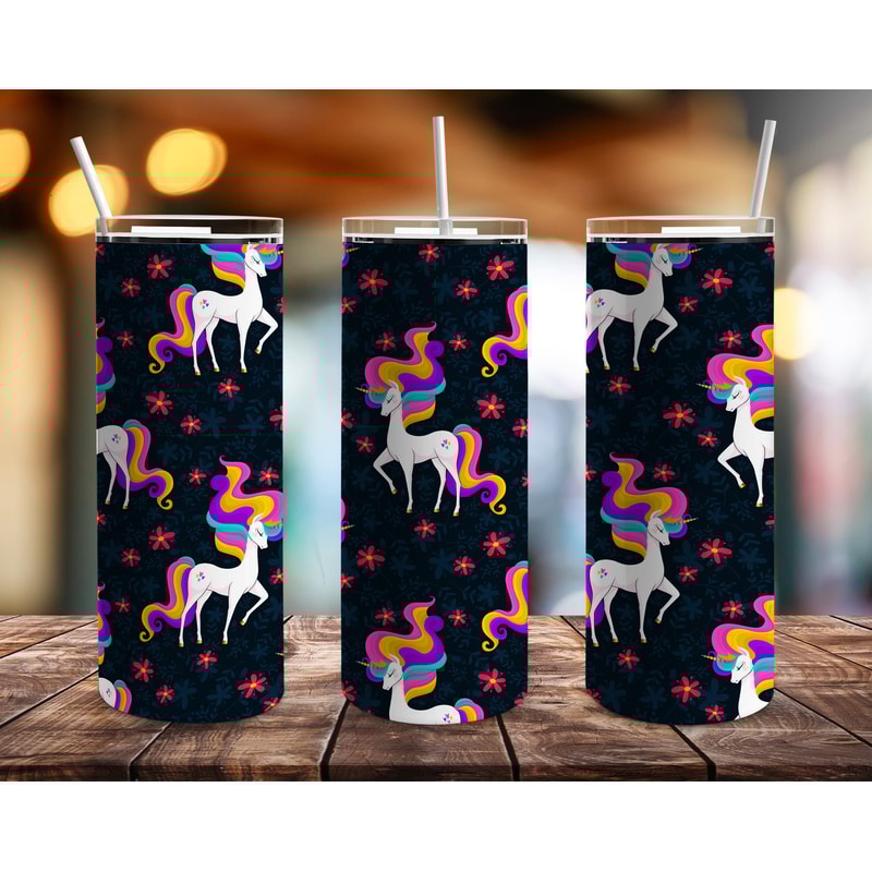 Mythical Unicorns Straight Tumbler, Seamless Design, Seamless Skinny Tumbler.jpg