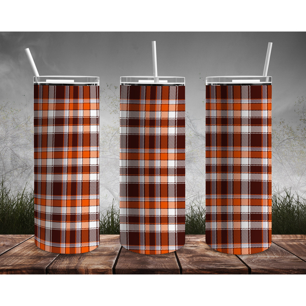 Orange Tartan Straight Tumbler, Seamless Design, Seamless Skinny Tumbler.jpg