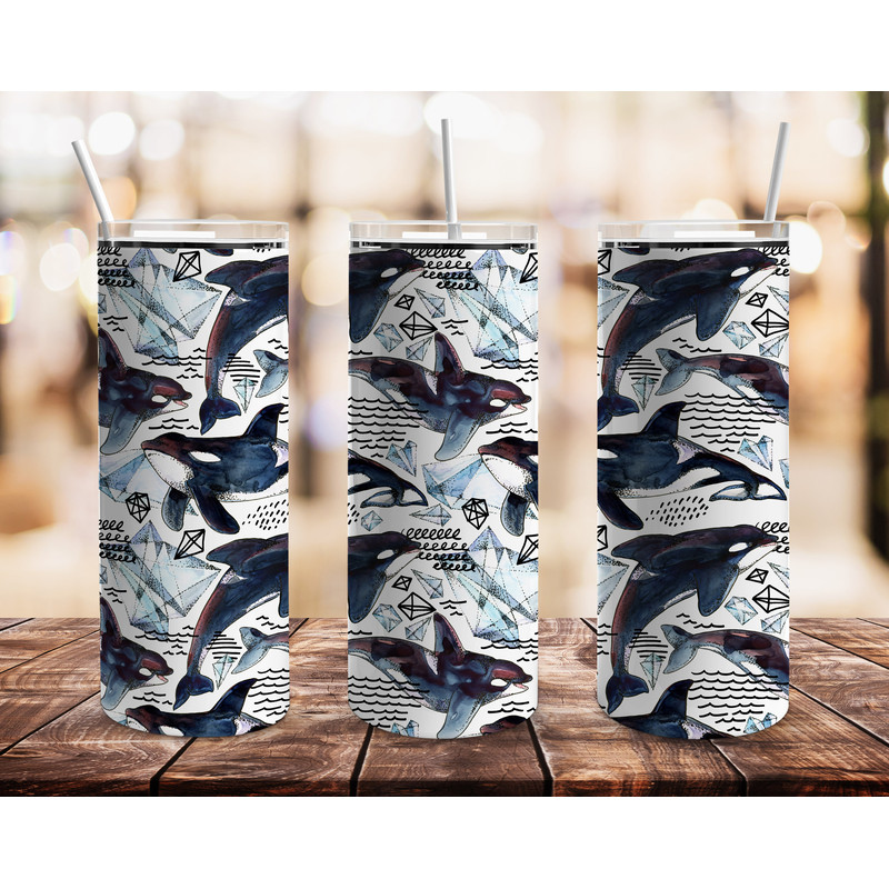 Orca Whales Straight Tumbler, Seamless Design, Seamless Skinny Tumbler.jpg