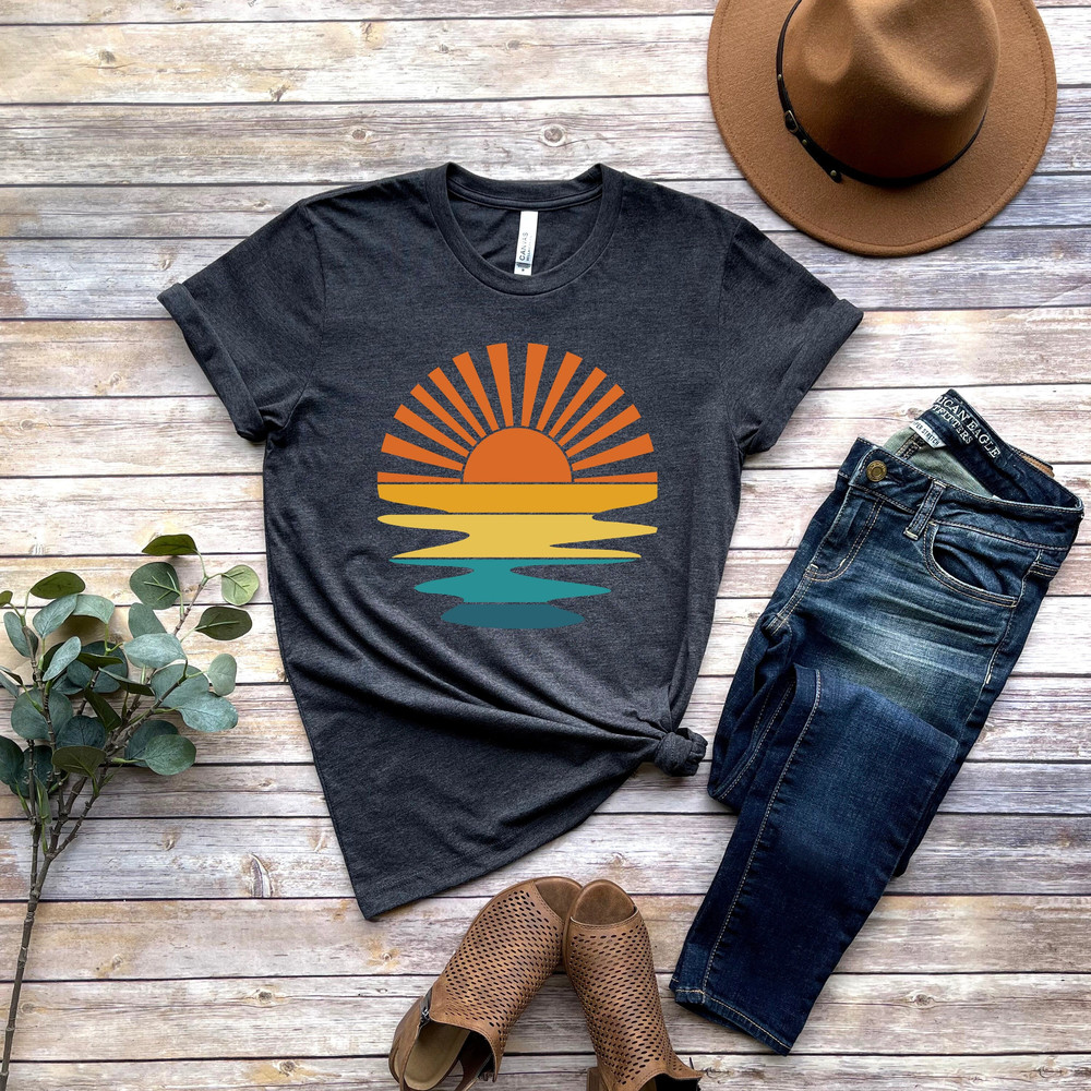 Retro Sunset Rays Wavy Shirt, Vintage Shirt, Retro Sunshine Shirt, Sun Rays Tee, Beachy Vibes Tee, Retro Summer Time , Sunset Tshirt - 1.jpg