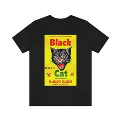 Retro, Vintage Black Cat Firecracker Unisex Jersey Short Sleeve Tee