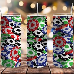 poker chips straight tumbler, seamless design, seamless skinny tumbler