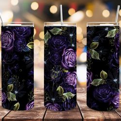 purple roses straight tumbler, seamless design, seamless skinny tumbler