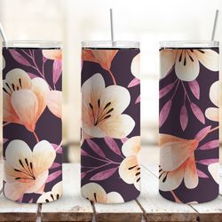 purple flowers straight tumbler, seamless design, seamless skinny tumbler