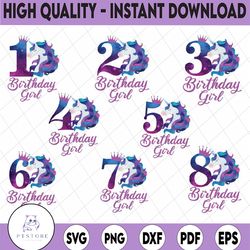 unicorn birthday girl png, unicorn birthday numbers png, 1st 2nd 3rd 5th birthday unicorn png, birthday sublimation