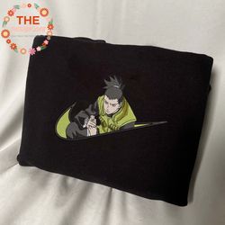 nike x shikamaru embroidered sweatshirt, naruto anime embroidered sweatshirt, custom anime embroidered crewneck, embroid
