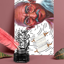 happy hanukkah! digital greeting card with the leader mahatma gandhi.