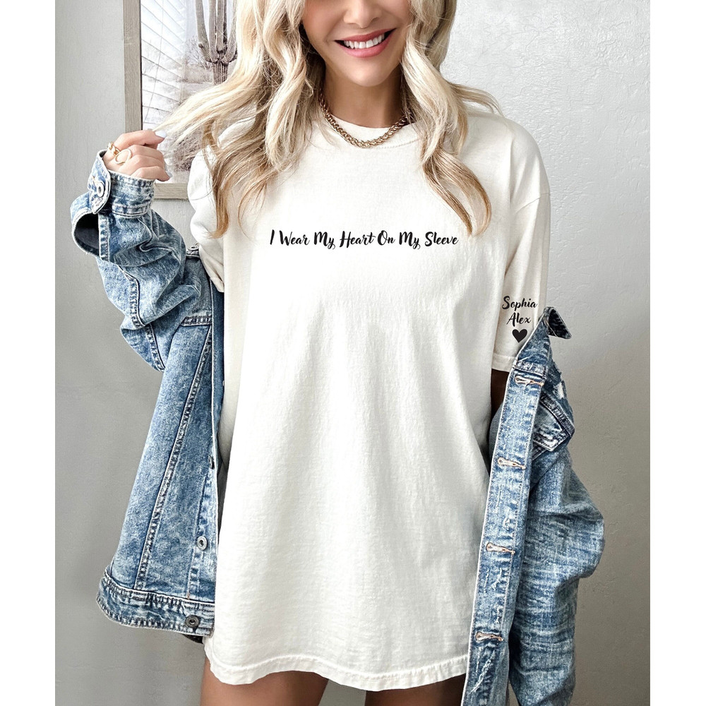 I Wear My Heart On My Sleeve Shirt, Mothers Day Shirt, Mama Shirt with Kids Name on Sleeve, Personalized Mother Day, Gift for Mom - 1.jpg