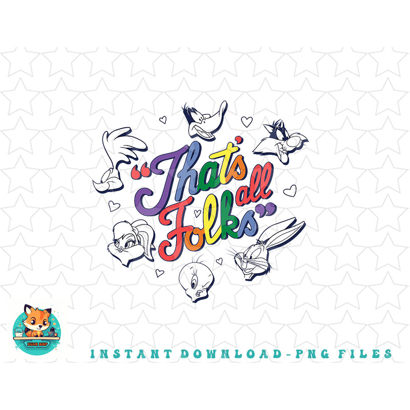 Looney Tunes Thats All Folks Group Faces Rainbow Text png, sublimation, digital download.jpg