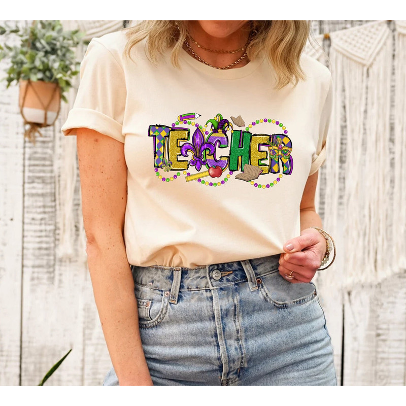 Teacher Mardi Gras Shirt, Fat Tuesday Shirt, Gift For Teacher, Teacher Life Tee, Mardi Gras Party, Louisiana Shirt, Mardi Gras Carnival Tee - 1.jpg
