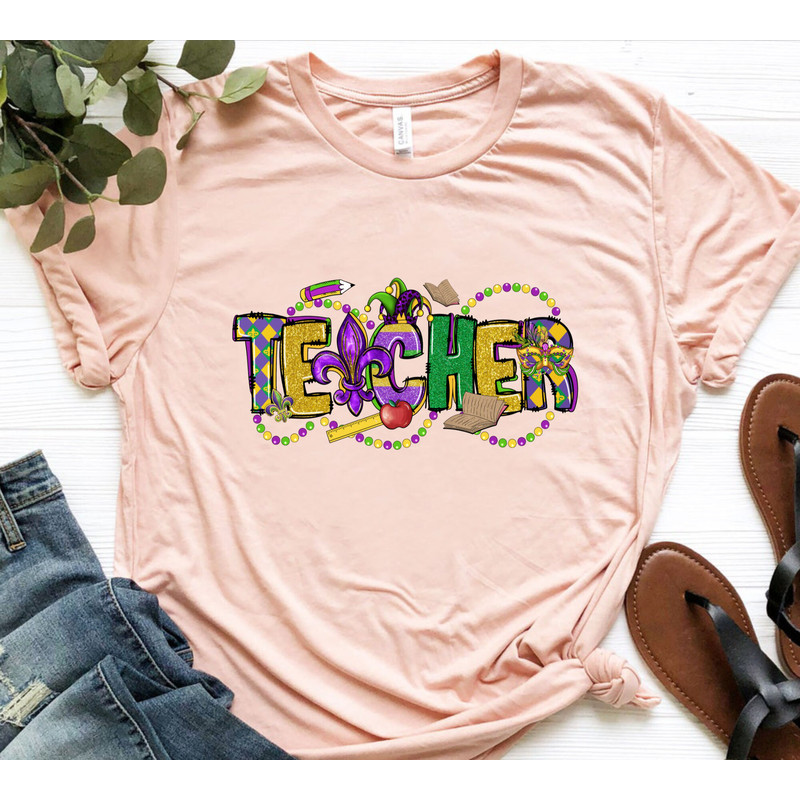 Teacher Mardi Gras Shirt, Fat Tuesday Shirt, Gift For Teacher, Teacher Life Tee, Mardi Gras Party, Louisiana Shirt, Mardi Gras Carnival Tee - 4.jpg
