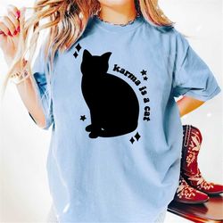 karma is a cat shirt, midnights taylor shirt, meet me at midnight shirt, taylor swiftie merch, karma is a cat purring in