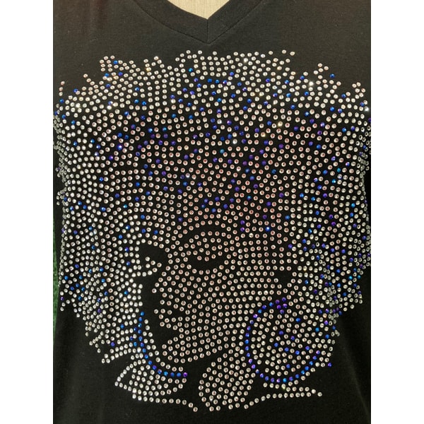 Afro lady Blue AB rhinestone shirt, rhinestone shirts, Bling shirt, Black History Month, black woman tshirt, bling tee - 1.jpg
