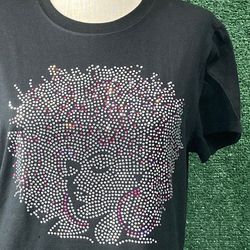 afro lady pink ab rhinestone shirt, rhinestone shirts, bling shirt, black history month, black woman tshirt, bling tee