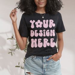 bella canvas 3001 black tshirt mockup ,black women tshirt mockup ,black model mockup ,3001 t-shirt mock up