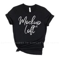 bella canvas 3001 mockup black ,bella canvas black t shirt mockup ,knotted t-shirt flat lay mockup ,sku t0206